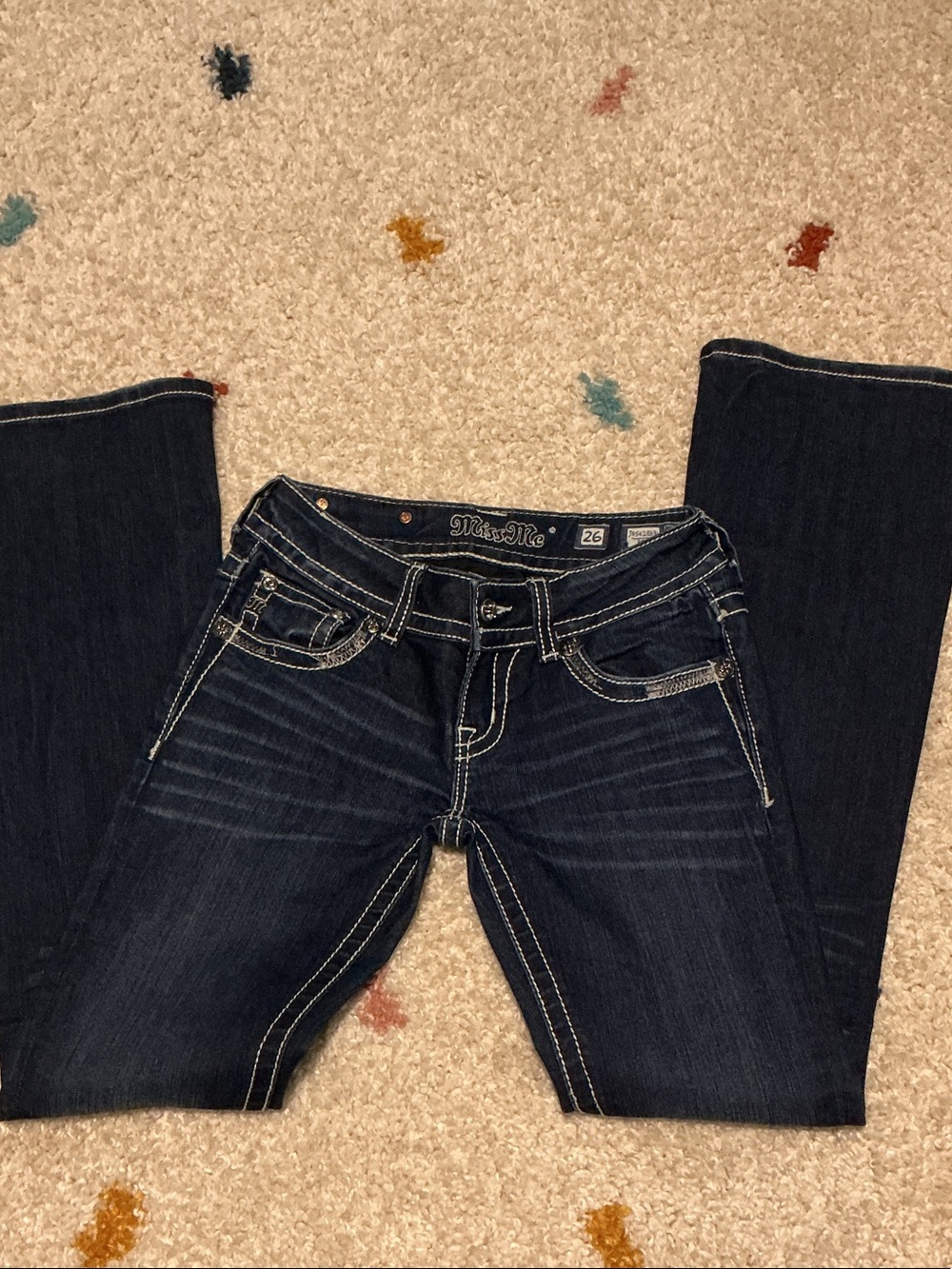 Miss Me Boot Cut Jeans in Dark Blue Denim
